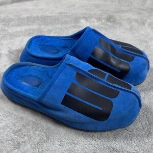 UGG Blue Slippers with Black Logo, size 8 in women’s